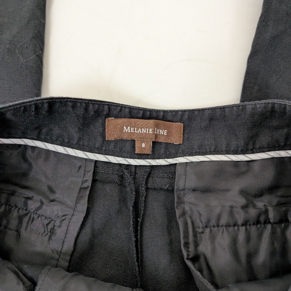 Black Linen Wide Leg Pants Tailored Structured Mid Rise Textured Lined Long - Picture 2 of 8